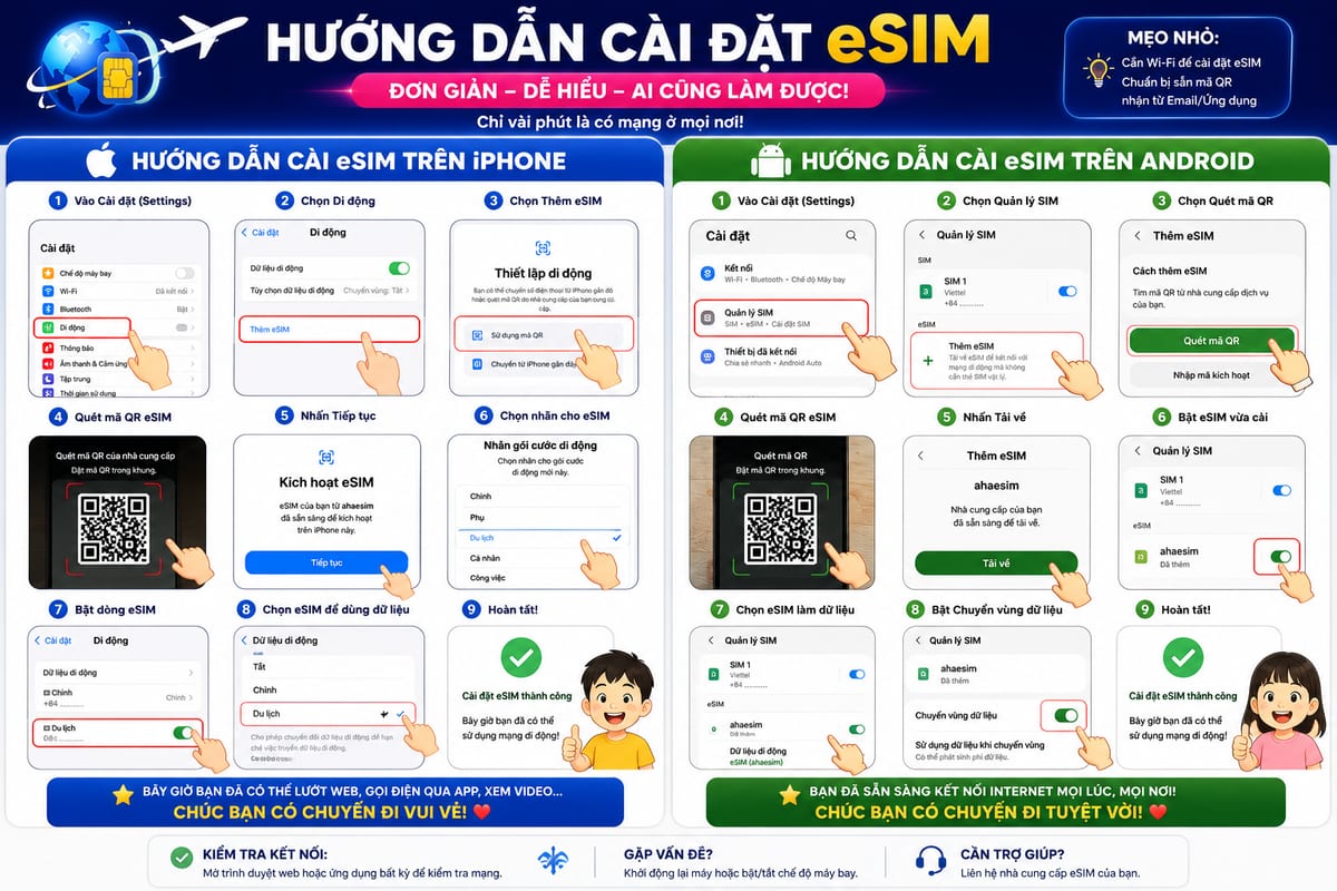 Hướng dẫn cài đặt eSIM từng bước